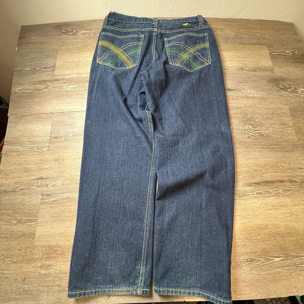 Jinzu Denim Jeans Men 36x32 Blue Baggy Wide Leg Embroidery Y2K Skater Streetwear